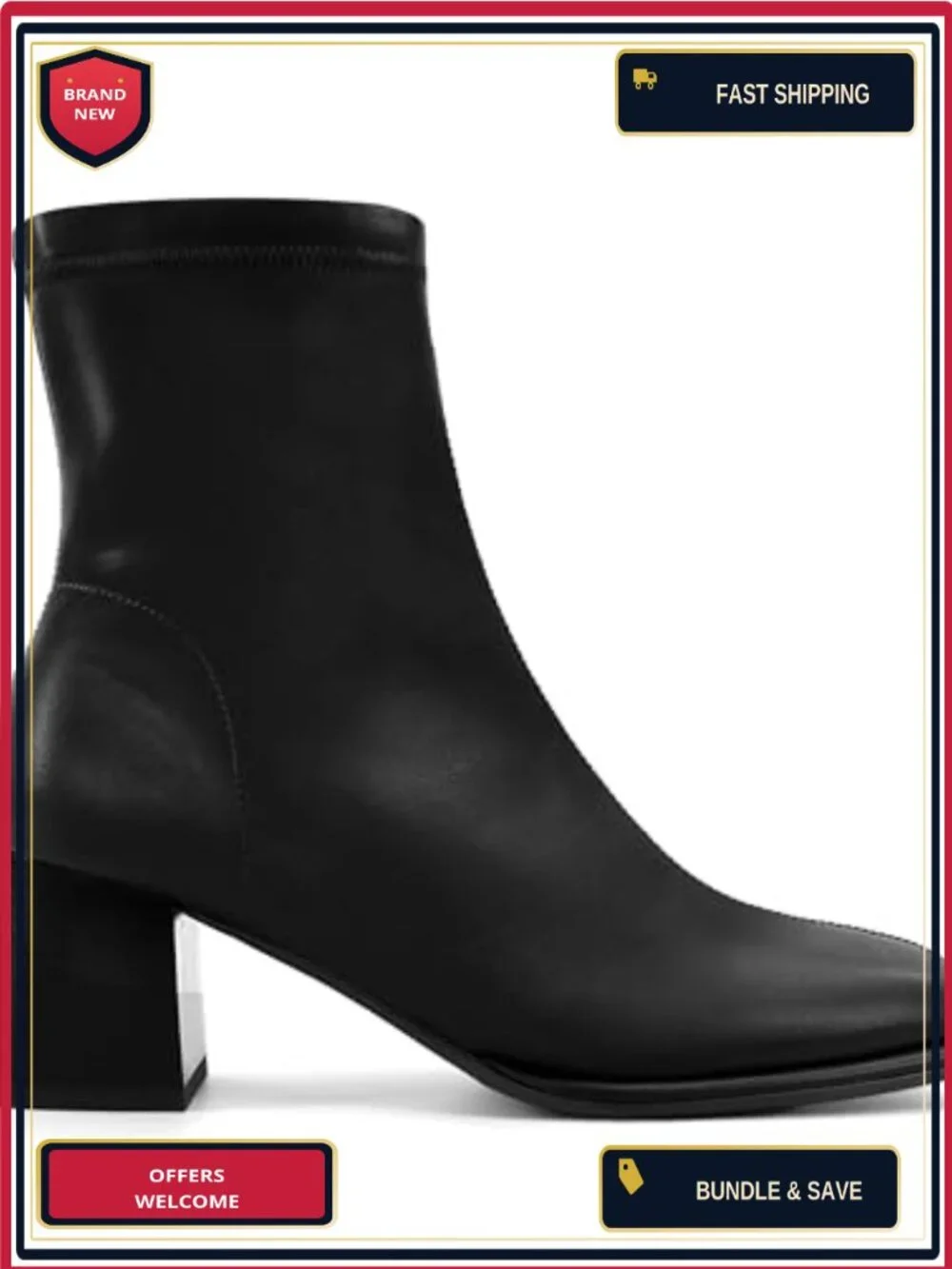 Women's Square Toe Ankle Boots Block Heel Comfortable Faux Leather Chunky